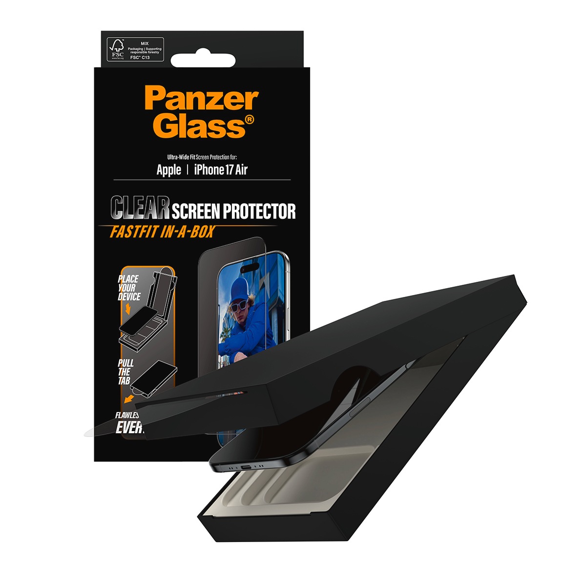 CARE by PanzerGlass Displayschutzglas »Ultra-Wide Fit Screen Protector FASTFIT IN-A-BOX« für Apple iPhone Air Displayschutzfolie, Schutzfolie, Bildschirmschutz, kratz- & stossfest