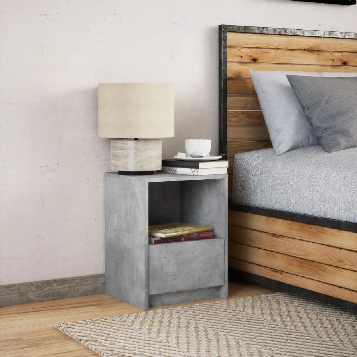 vidaXL Armoire de chevet LED - Gris béton