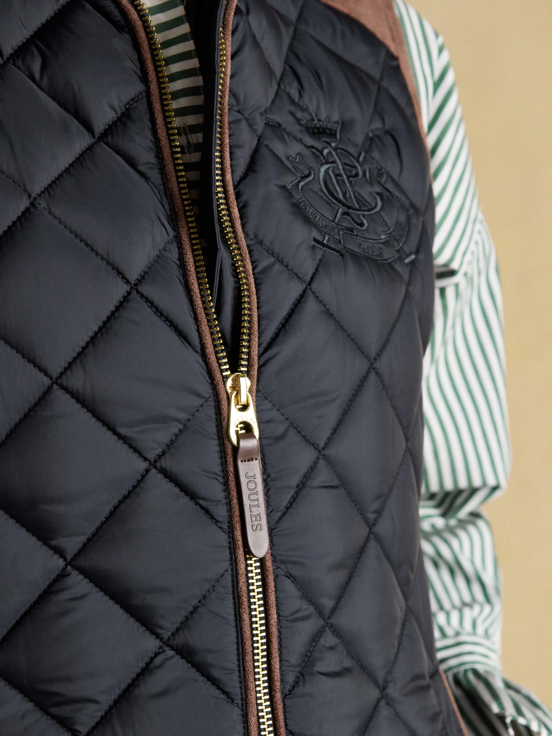 Donkerblauw - Joules Braemar luxe regenbestendige geruite doorgestikte bodywarmer