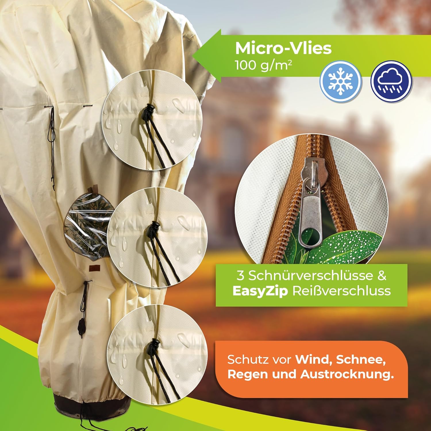 Bio Green Premium Kübelpflanzensack Window Mammut | 360 x 250cm | Frostschutz & Winterschutz | Schutzhülle Kübelpflanzen +Sichtfenster | Pflanzenschutz