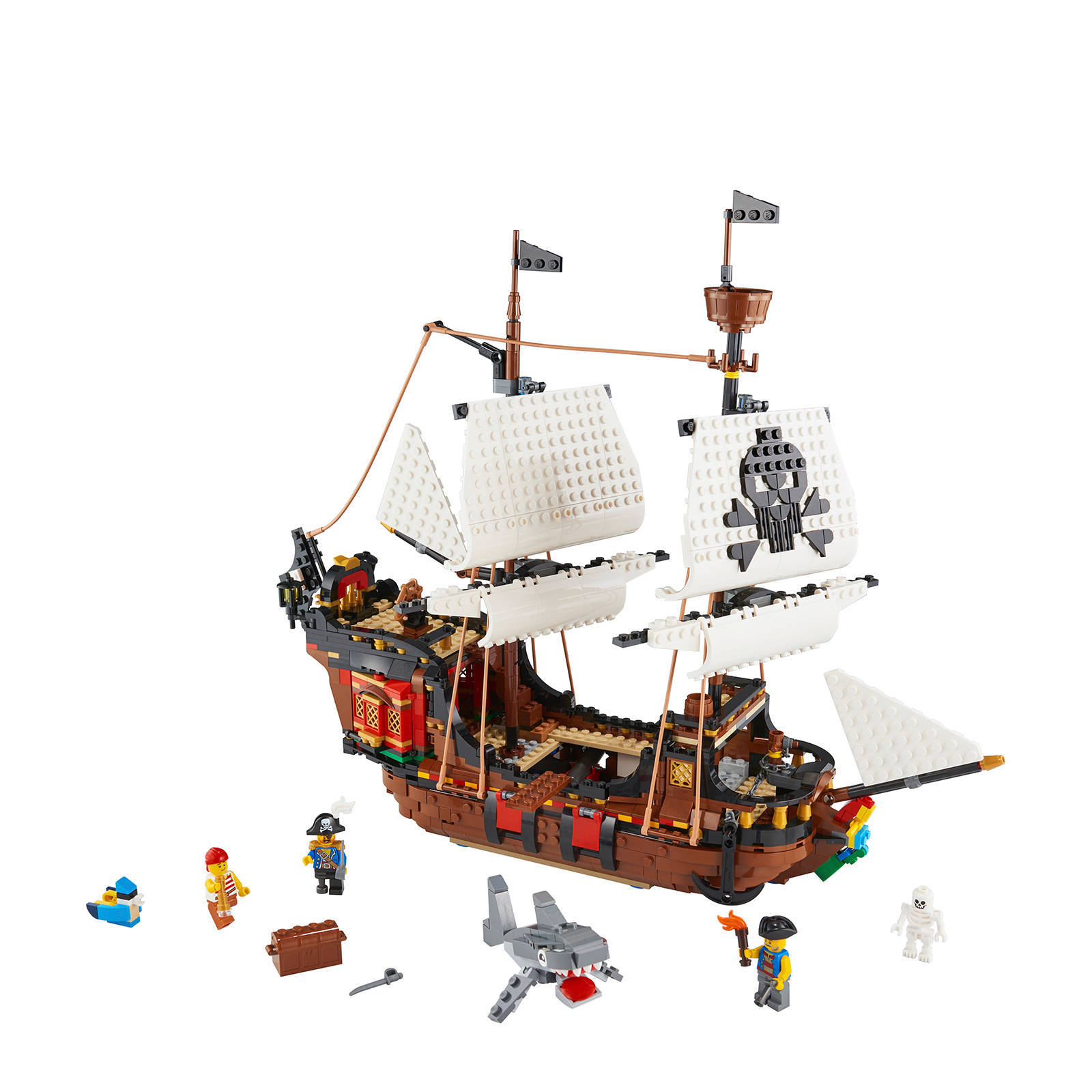LEGO 3-in-1 Piratenschip Speelgoed met Boot, Haai en Papegaai 31109