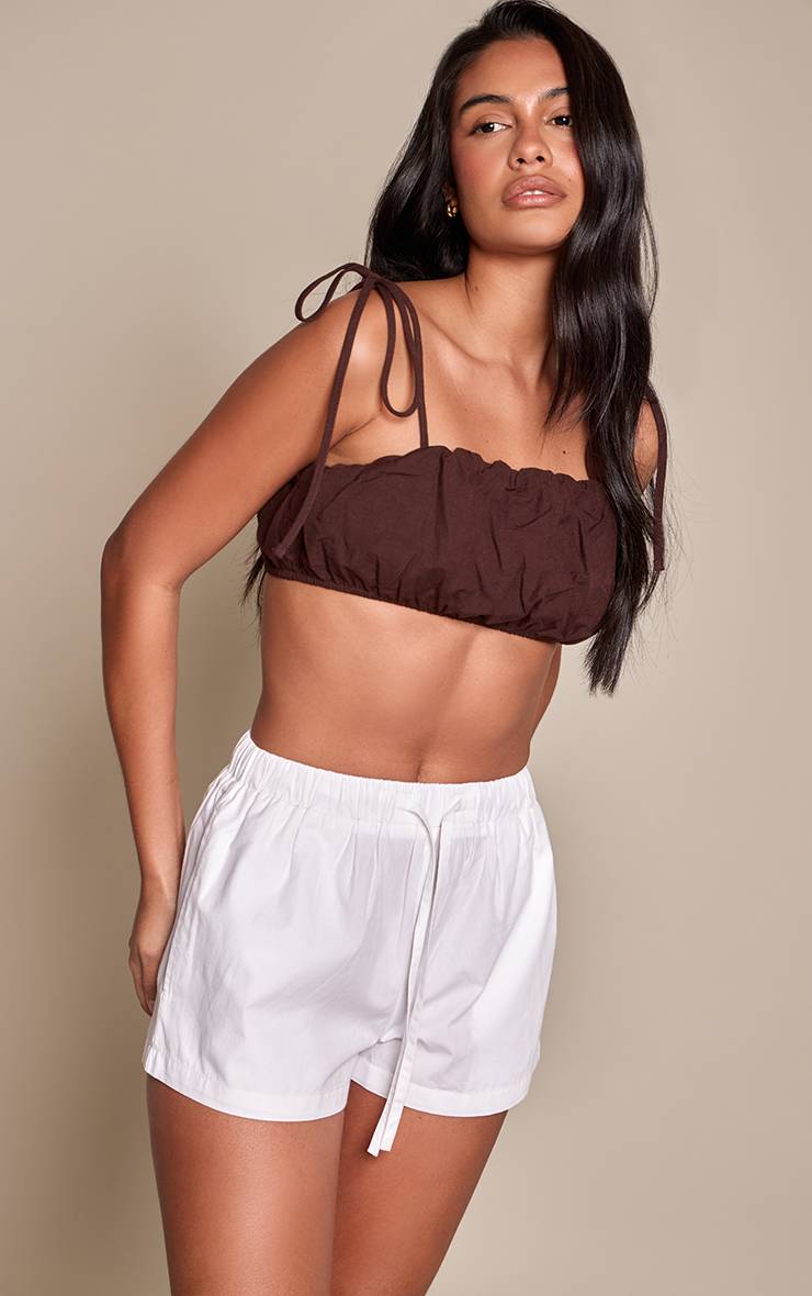 Blanc Short Ample En Coton Avec Cordon De Serrage