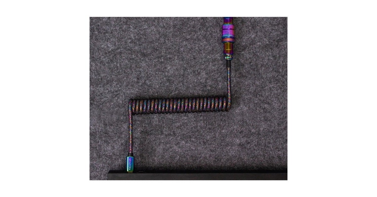 KeychronPremium Coiled Aviator Cable - Rainbow Plated Blue, Angled kabel  (Blauw, 1,08 meter)
