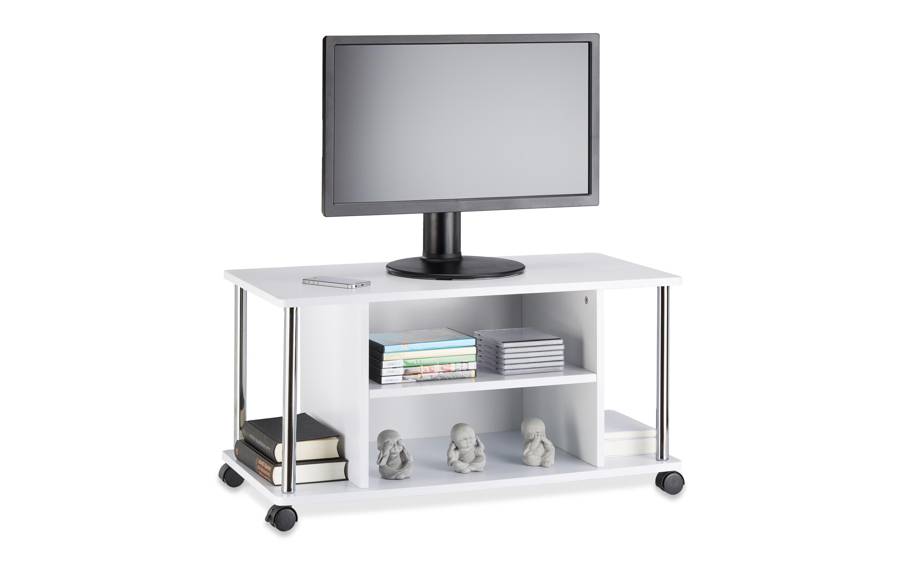TV-Möbel mit Rollen, 80 x 40 cm, WeissTV-Rollwagen mit 3 Ebenen