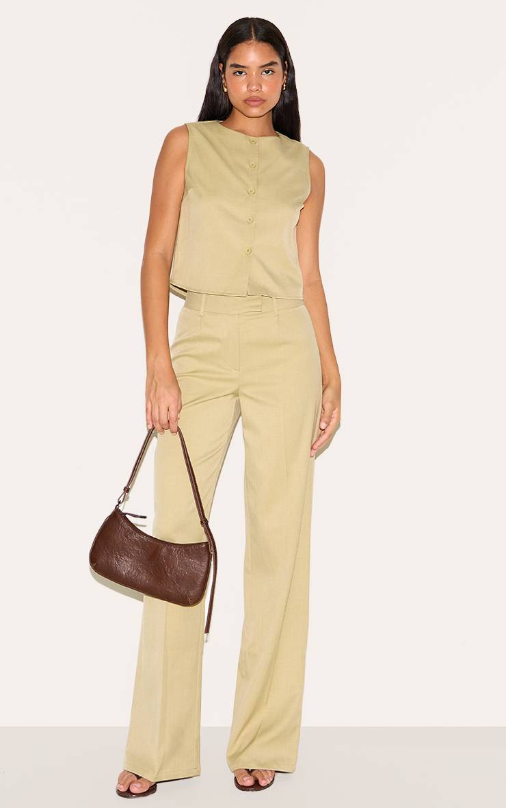 Gris Argile Gilet Sans Manches Ajusté Boutonné Court Tall