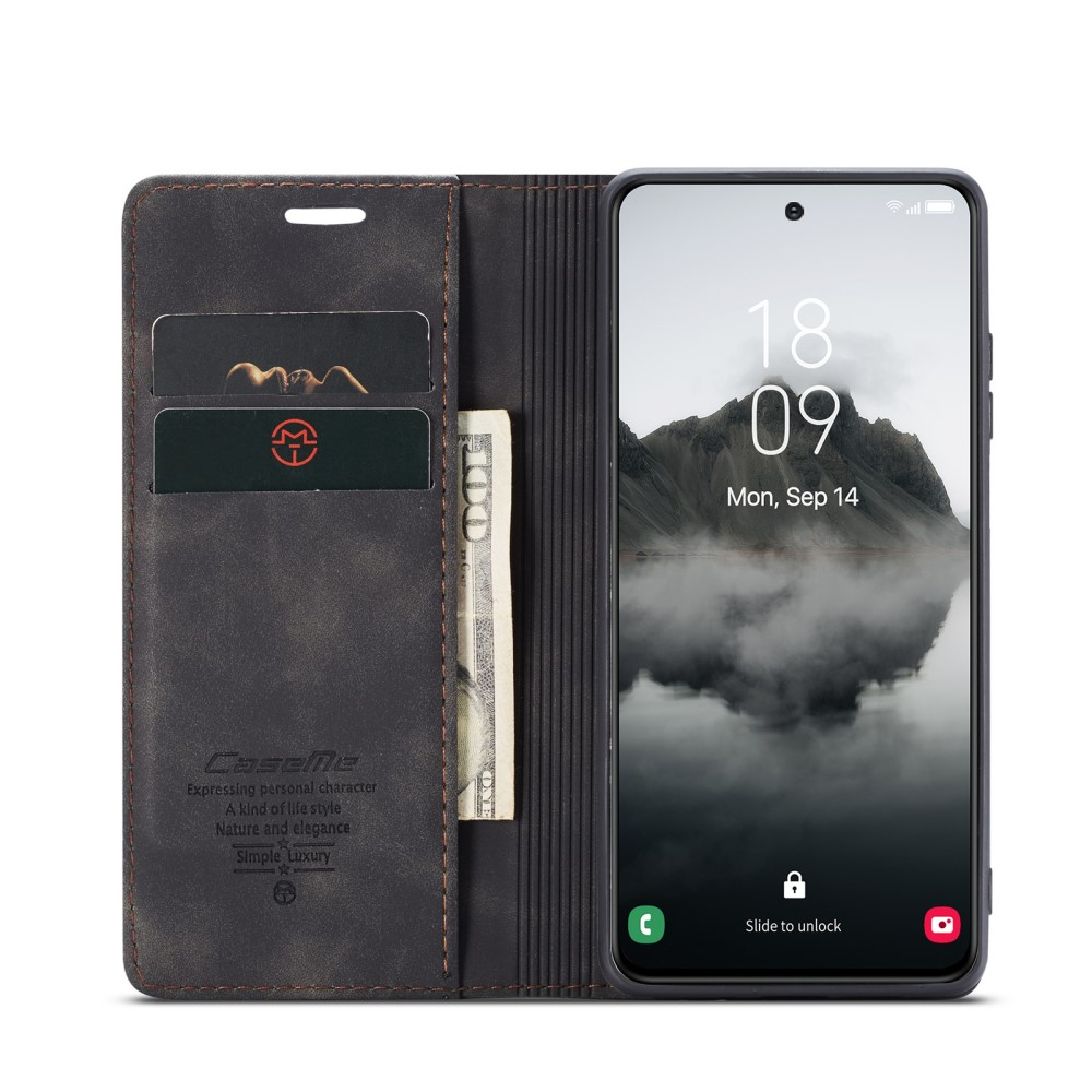 Samsung Galaxy S25  Plus Leder Tasche Flip Wallet Etui mit Kartenfächern - Schwarz