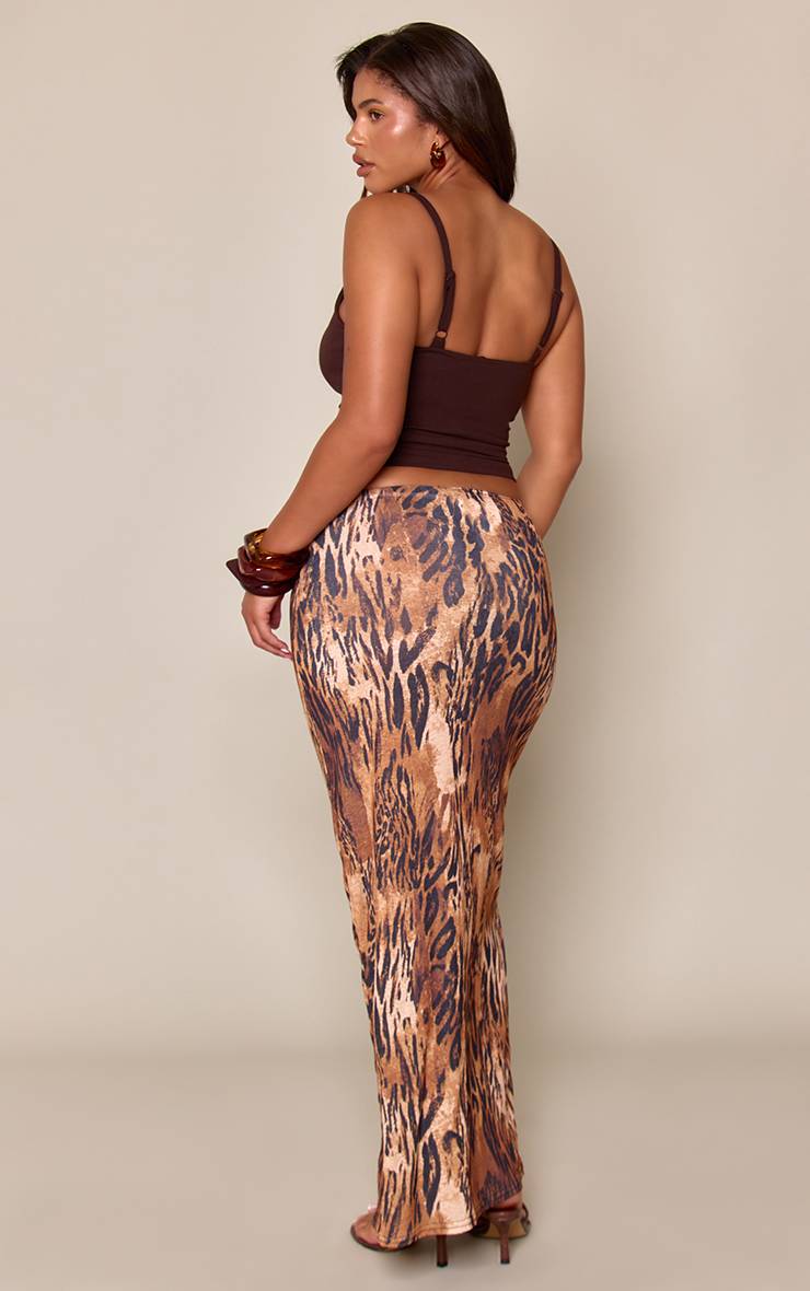 Chocolat Jupe Maxi En Mesh Imprimé Animal Marron Effet Pelure D'oignon