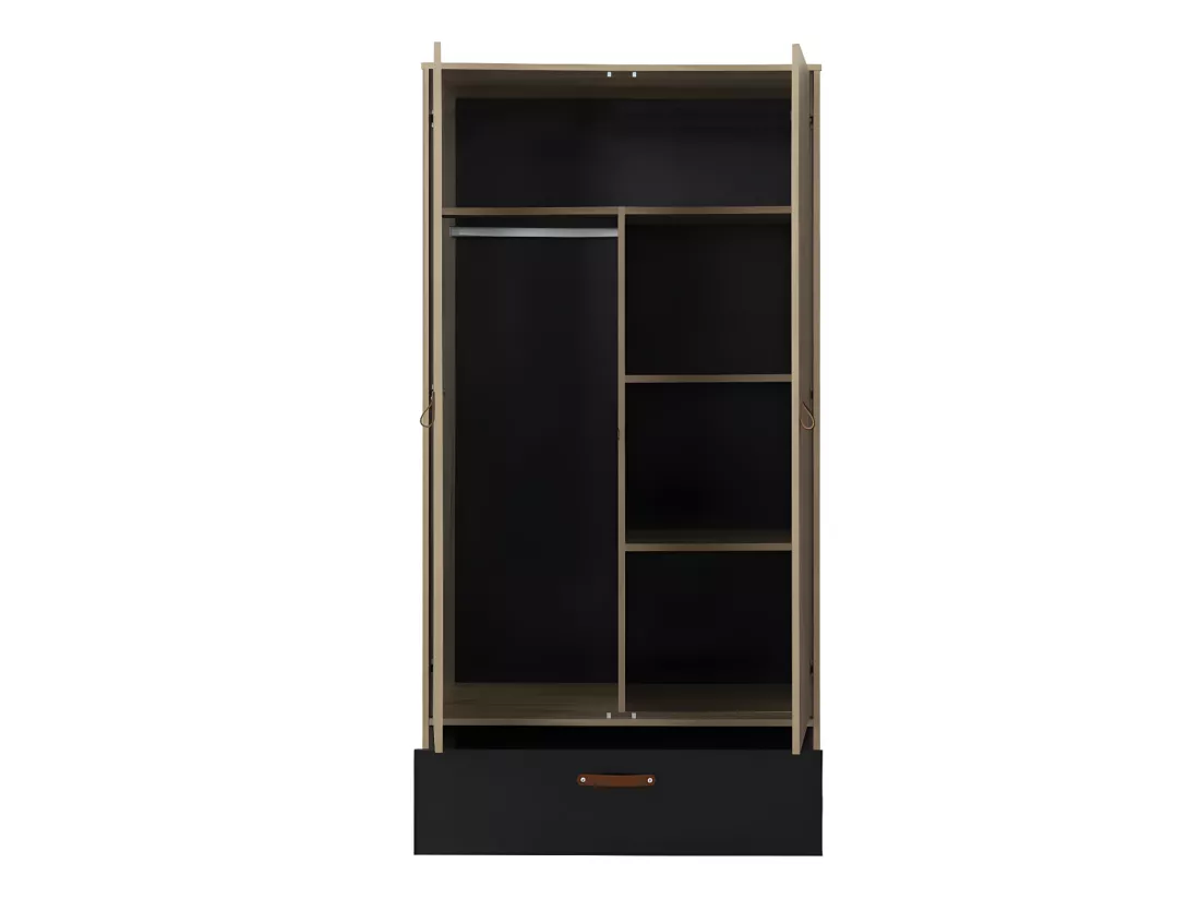 Armoire 2 portes 1 tiroir Chêne/Noir - ESTHER