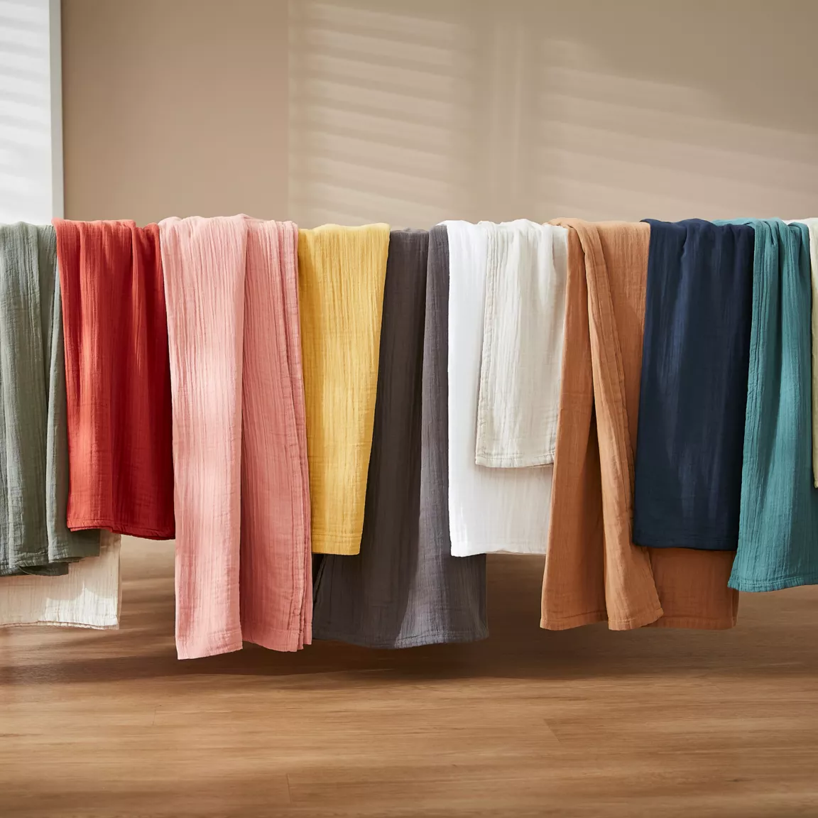 Rideau gaze de coton galon fronceur (140 x 240 cm) Gaïa Camel