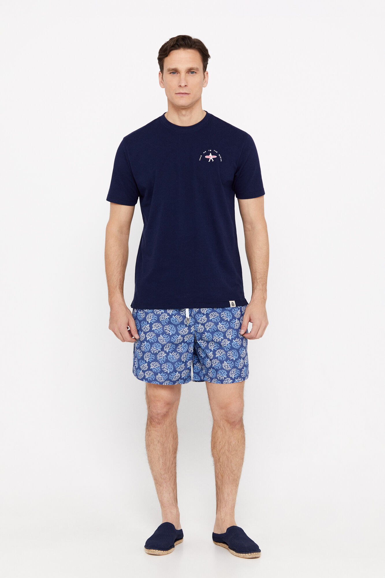 Maiô com estampa de coral - Azul marinho