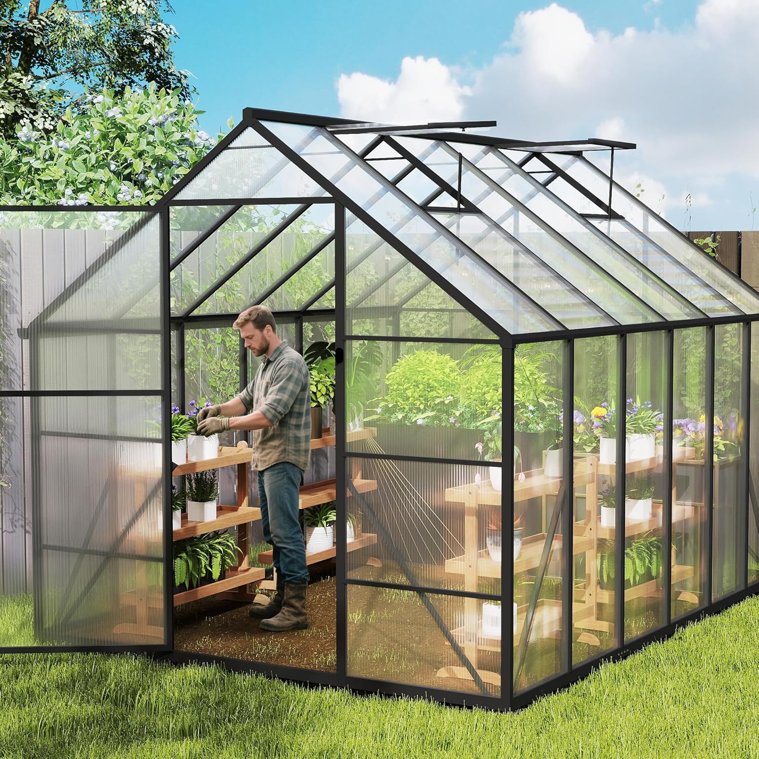 Premium Gewächshaus Aluminium 310x250x205cm 7.75m² Begehbares Garten-Gewächshaus mit verstärktem Fundament & Dachfenster & Tür Wetterfest & temperaturbeständig für Tomaten, Gemüse & Pflanzen