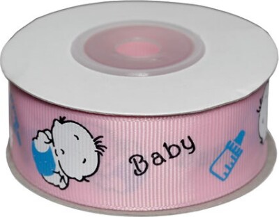 Dekobånd Lyserød M/Baby 25Mm 10M - Polyester