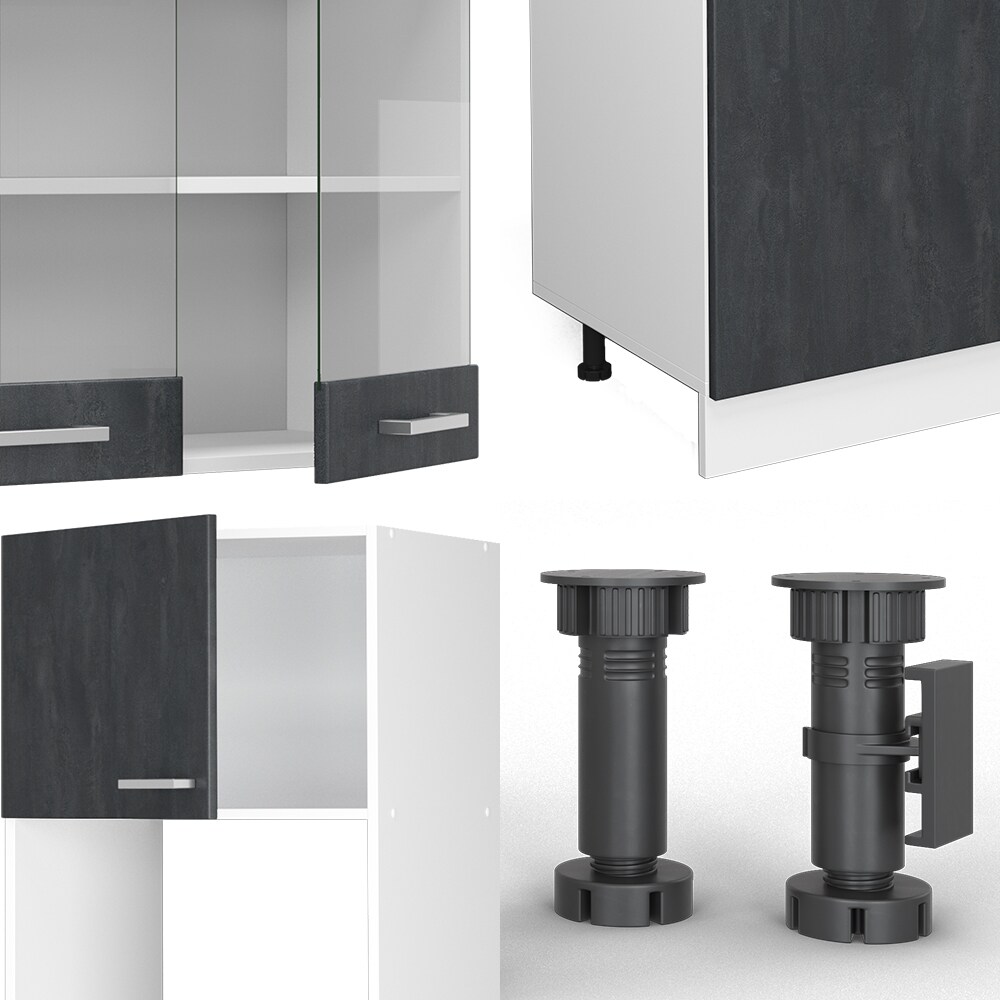 Vicco Küchenzeile R-Line 300 cm Schwarz Beton Weiß ohne Arbeitsplatte