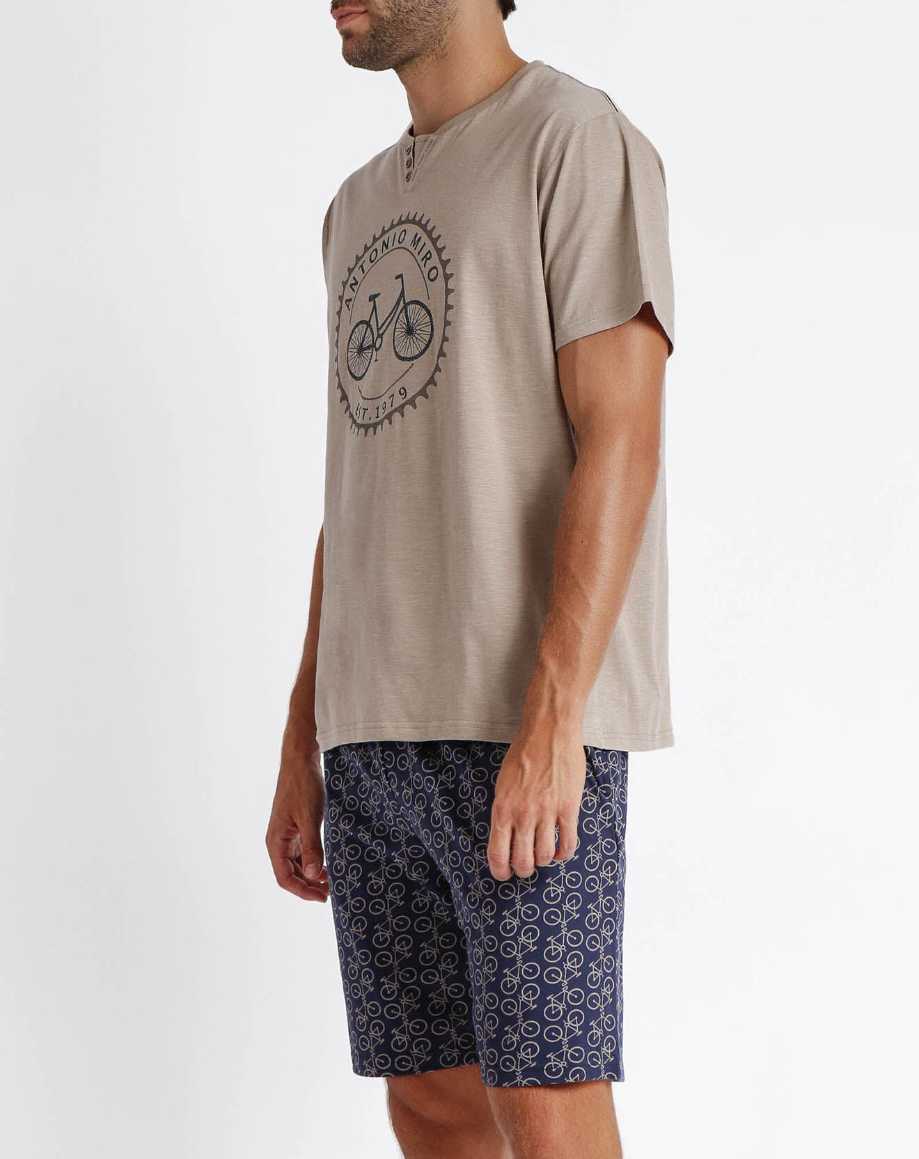 Antonio Miro Pyjama T-Shirt & Short Emilian beige/bleu marine