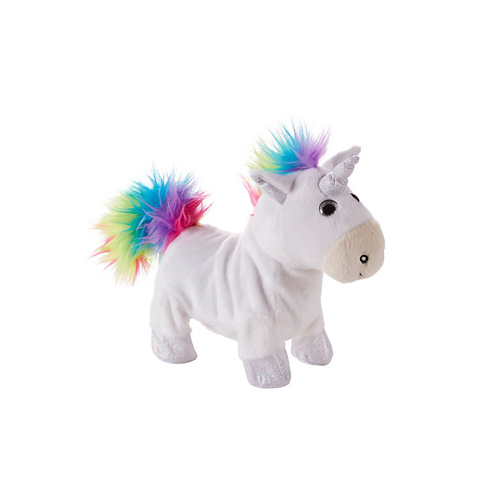 Peluche animée et musicale licorne blanc et arc en ciel