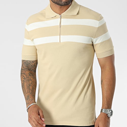 Polo Manches Courtes Beige Blanc
