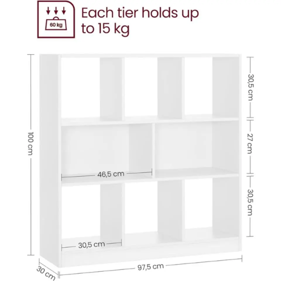 Witte houten open boekenkast 97.5x30x100cm