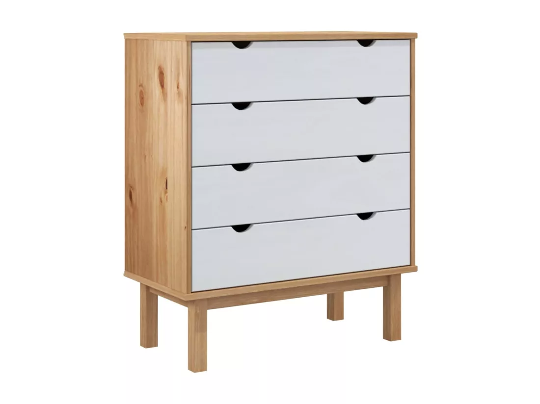 Commode OTTA Marron et blanc 76,5x39,5x90 cm Bois de pin massif