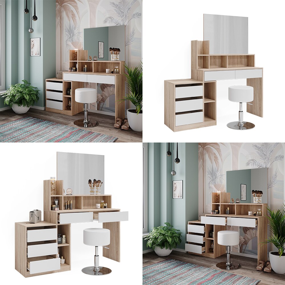 Vicco Schminktisch Anja 139,8 x 115 cm Sonoma Weiß Spiegel Frisiertisch modern