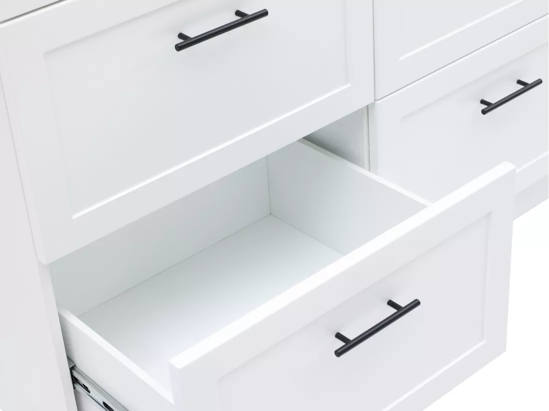 Ilot central de cuisine avec 6 tiroirs en MDF et métal - Blanc et anthracite - LAKSINA