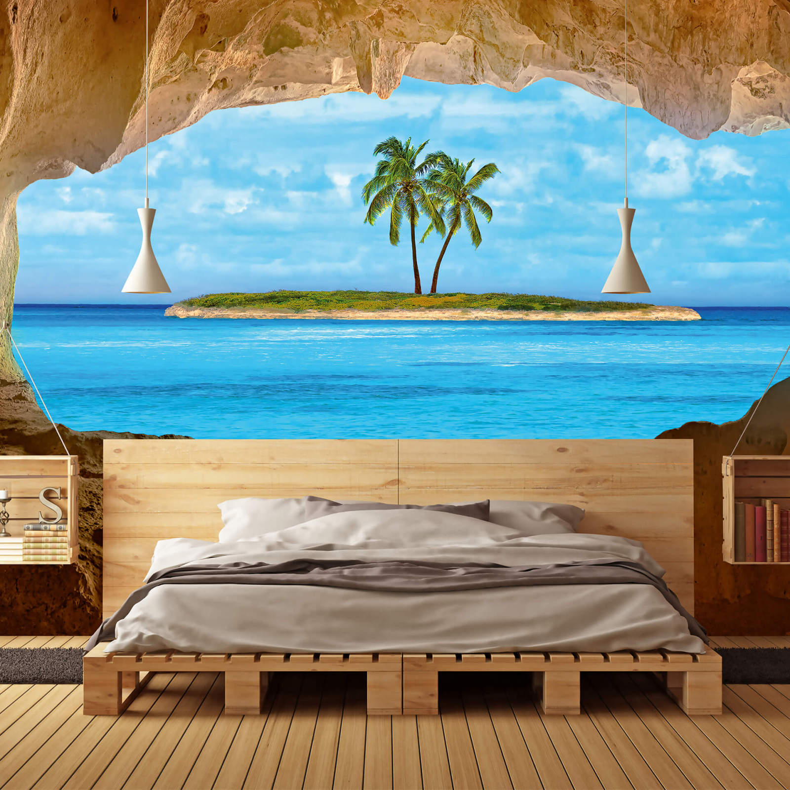 Fototapete DESIGNWALLS 2.0 - braun-türkis - Insel - 2,6 Meter
