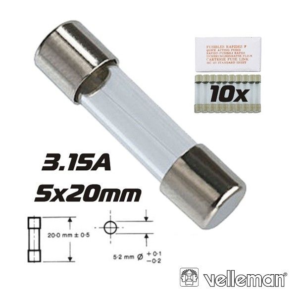Velleman Fusível 5X20 Fusão Lenta 3.15A (10X) - FU3.15N