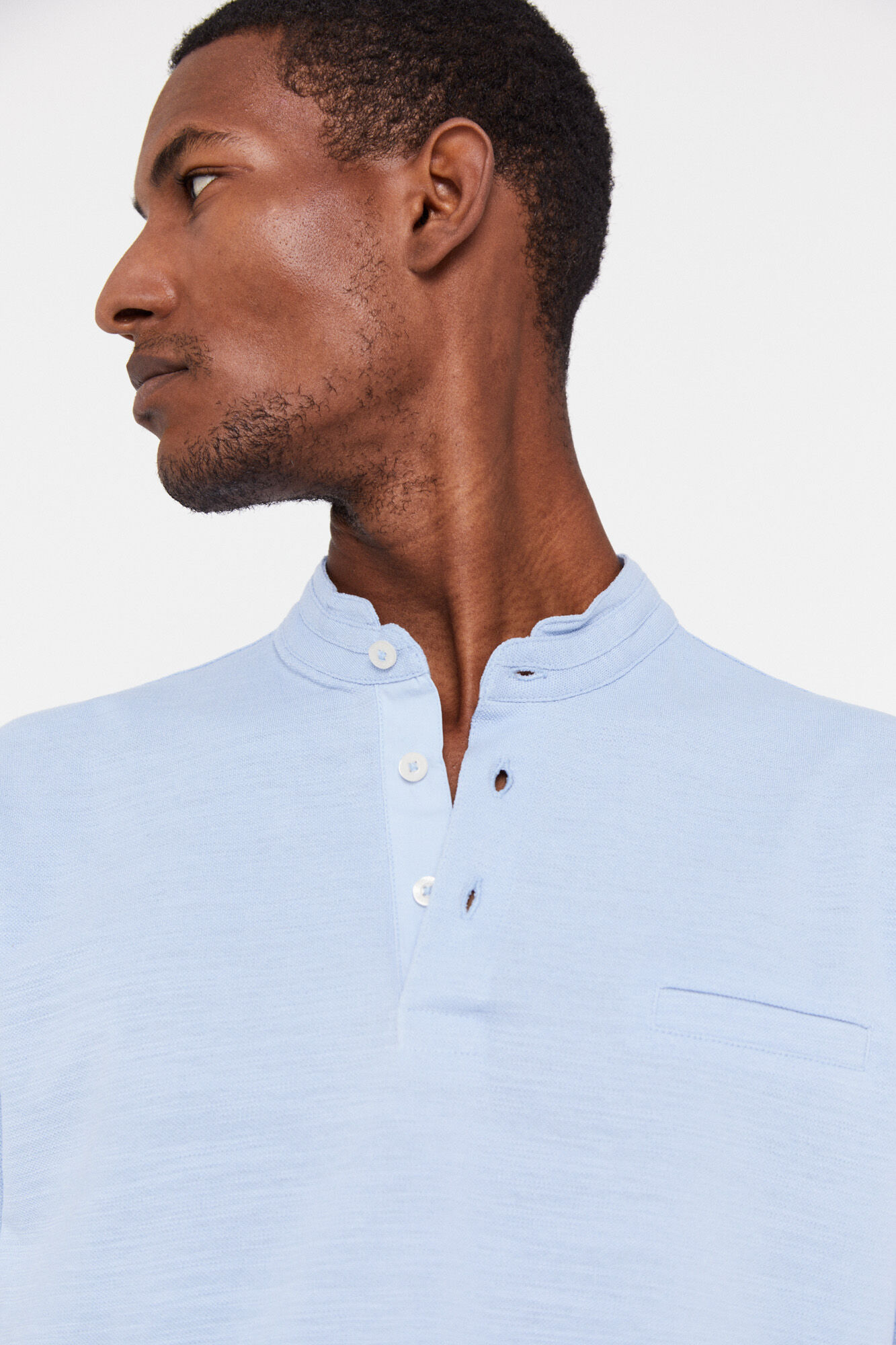 Camisa polo com gola mao - Azul