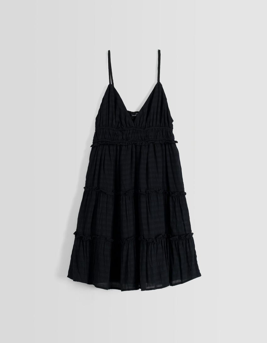Mini vestido com alças franzidas