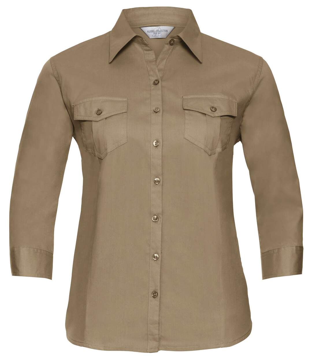 Chemise manches longues retroussables - R-918F-0 - beige khaki - femme