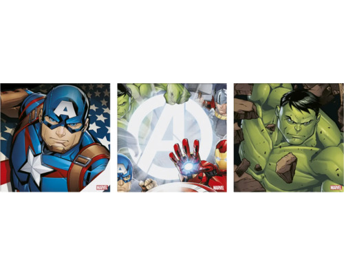 Canvas schilderij Marvel Avengers set van 3 3x 30x30 cm