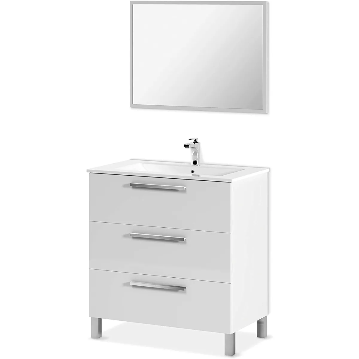 Pegane Meuble salle de bain sous vasque + miroir - Blanc