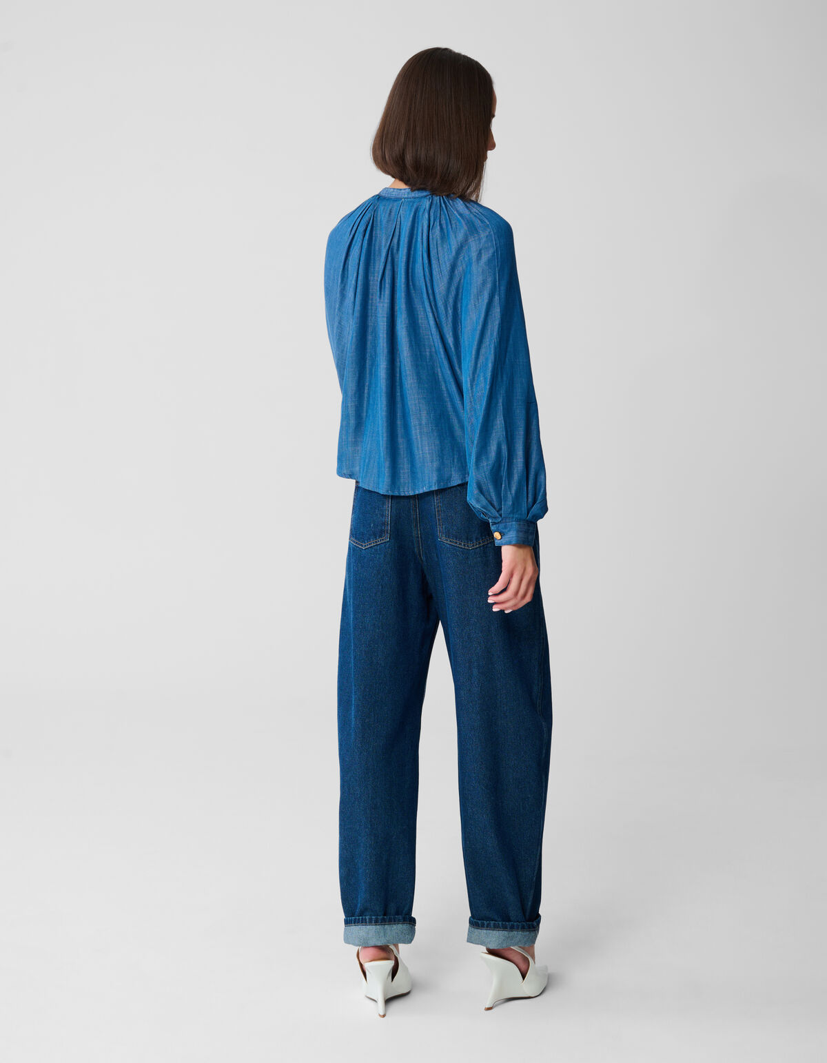 Cropped Denim Blouse Blauw