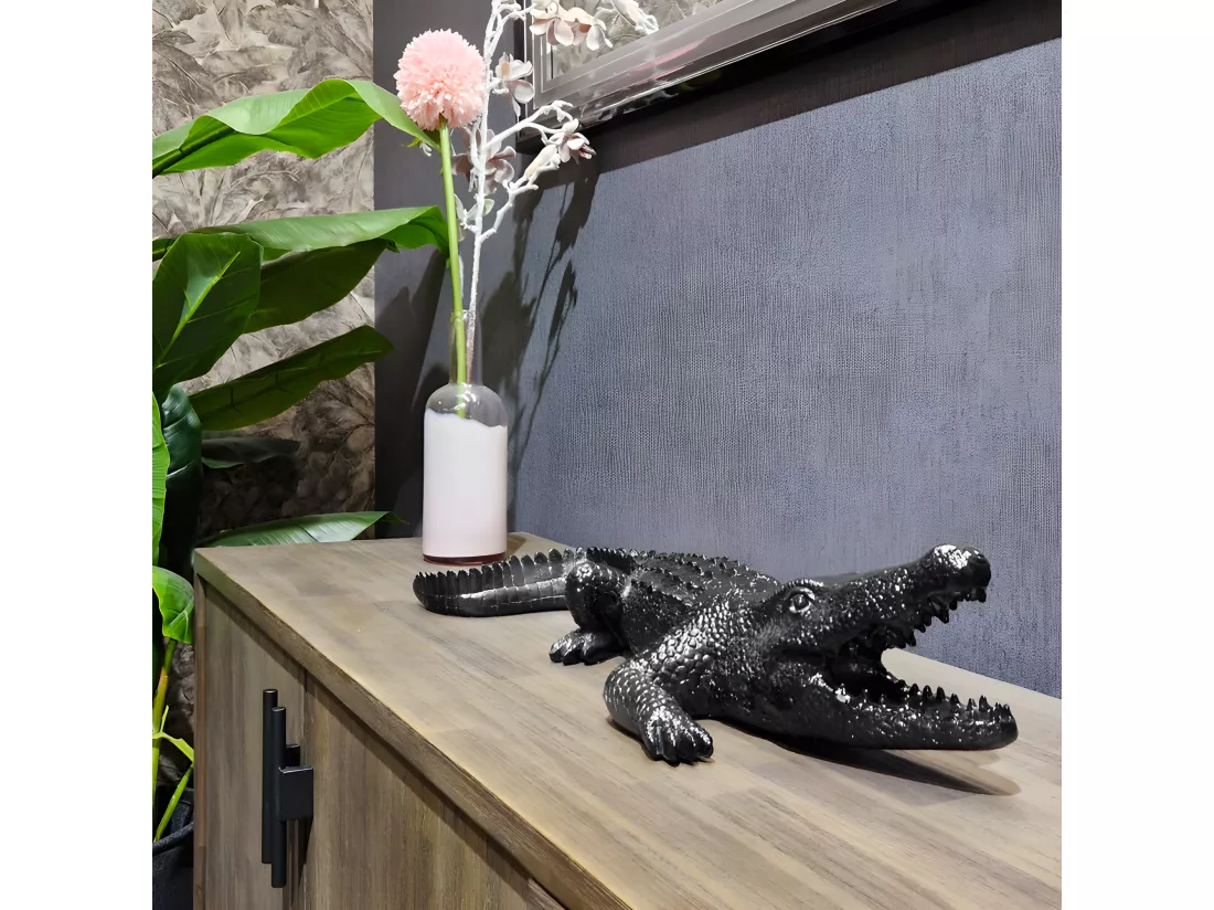 Statue crocodile avec gueule ouverte gris anthracite L69 cm - CROCO