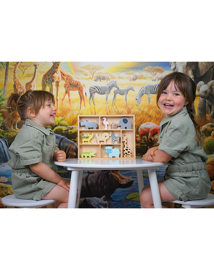 Holz-Figuren SAFARI ANIMALS 10-teilig in bunt