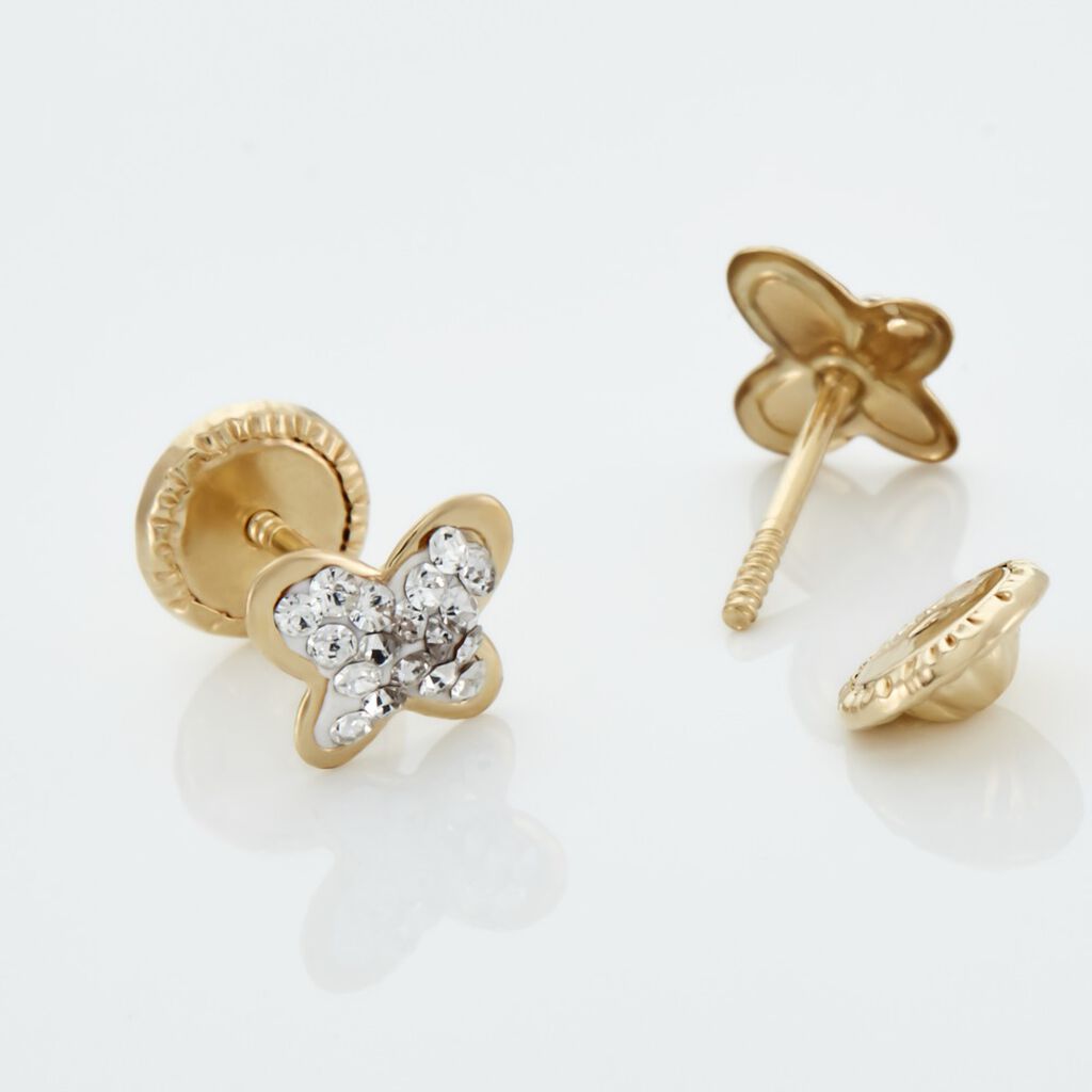 Boucles D'oreilles Puces Or Jaune Cercis Strass