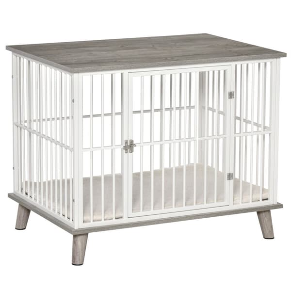 Hundebur Wood Look Bordplatepute Medium Dogs Hvit + Grå 86X60X70Cm