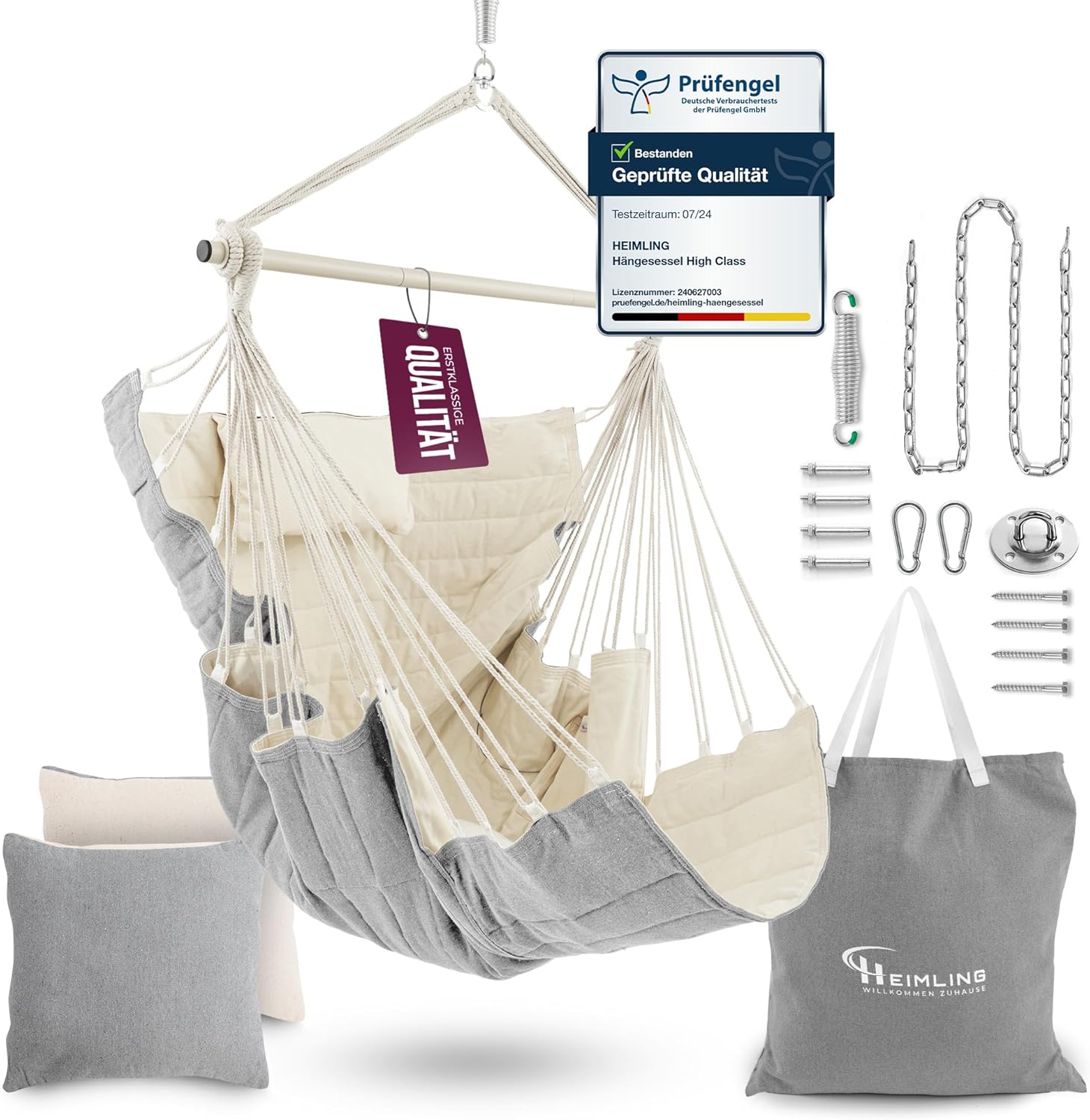 Hängesessel High-Class Outdoor & Indoor XXL [All Inclusive Paket mit Aufhängung + 3 Kissen] Kinder & Erwachsene bis 150 kg | Hängematte Wohn- Schlafzimmer, Garten Balkon Terrasse
