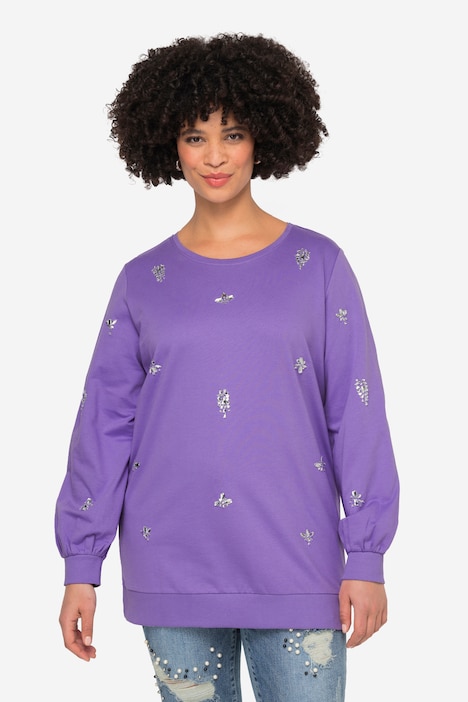 Sweatshirt, Ziersteinchen, Rundhals, Ballon-Langarm