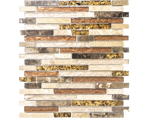Glasmozaïek Kristal met natuursteen bruin beige 29,8x33,8 cm
