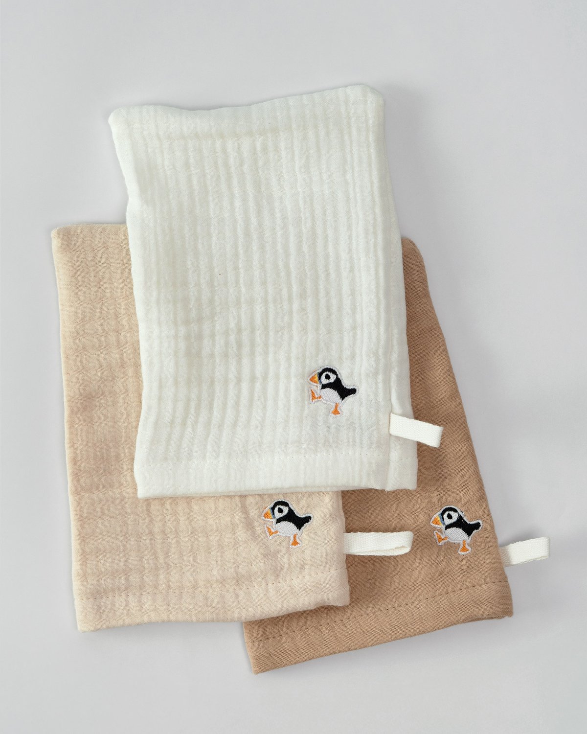 Lunni – Vaskehanske 3pk – 100% Øko. Musselin – Natural Mix