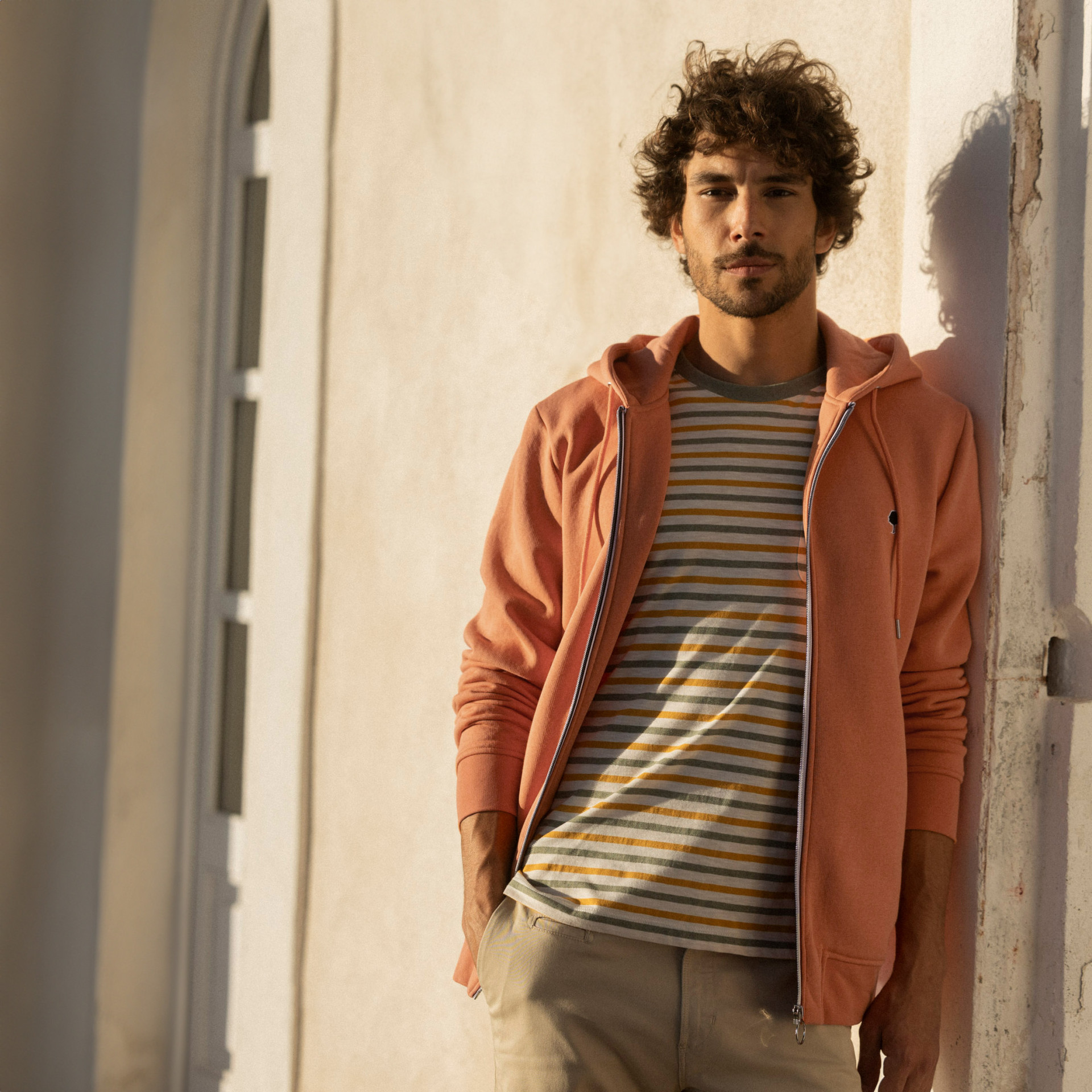 Sweat à capuche orange zip tricolore coton et coton recyclé - modèle mesnil