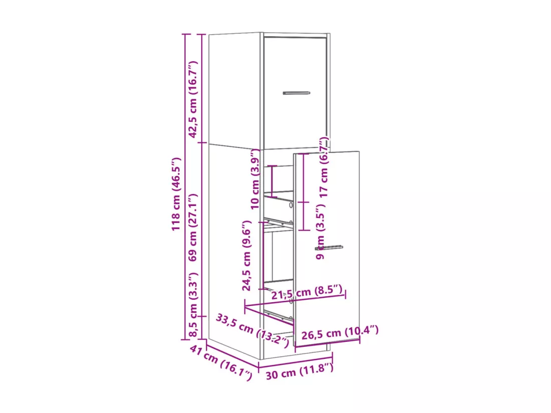 Armoire apothicaire sonoma gris 30x41x118 cm bois d'ingénierie