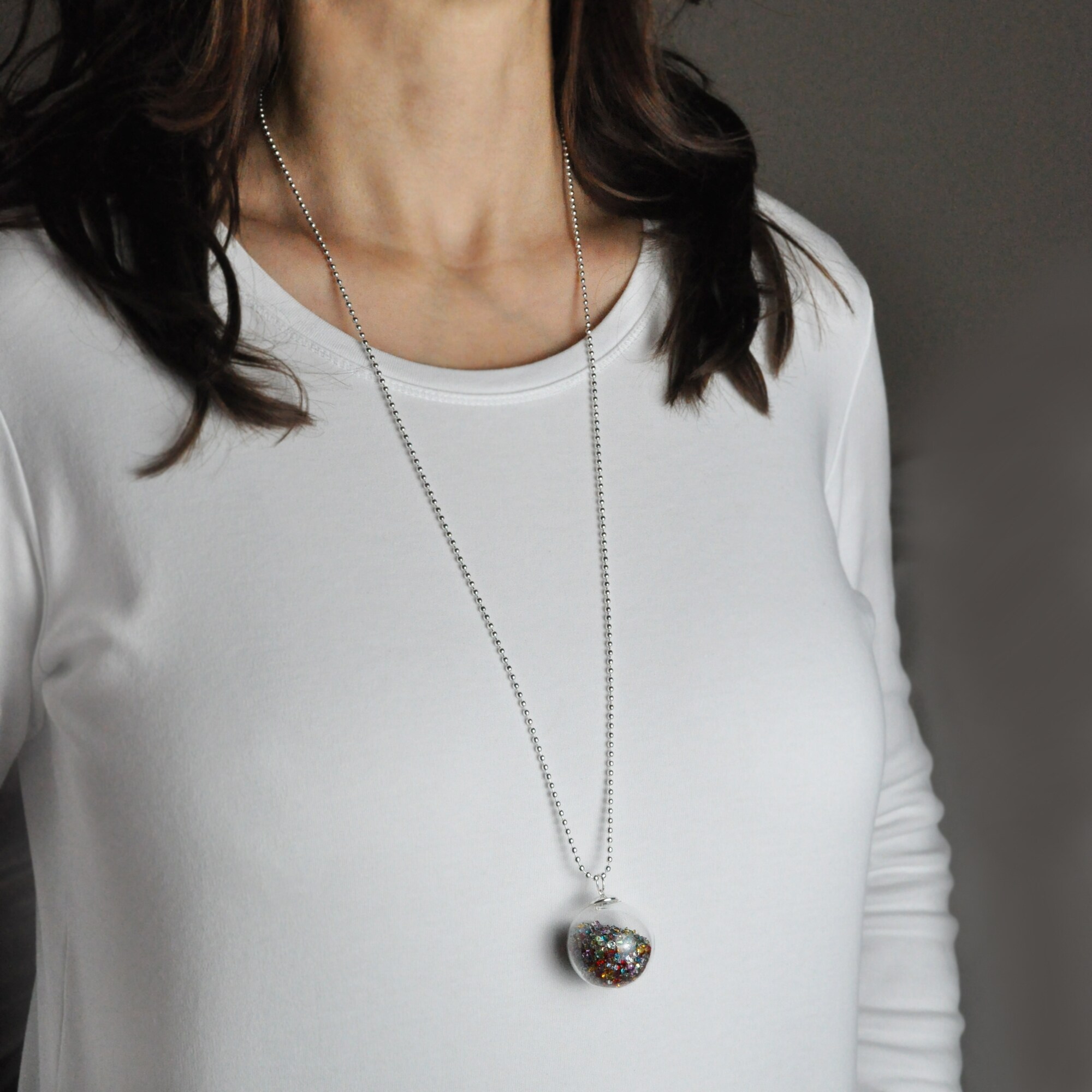 Steuer Modeschmuck Kette Silber Kugel Anhänger Strass bunt
