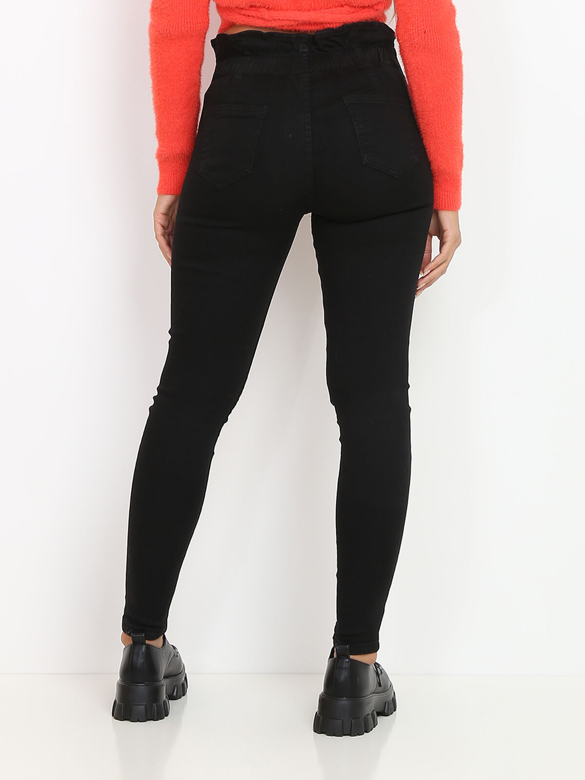 Jeans slim élastique à boutons- Noir