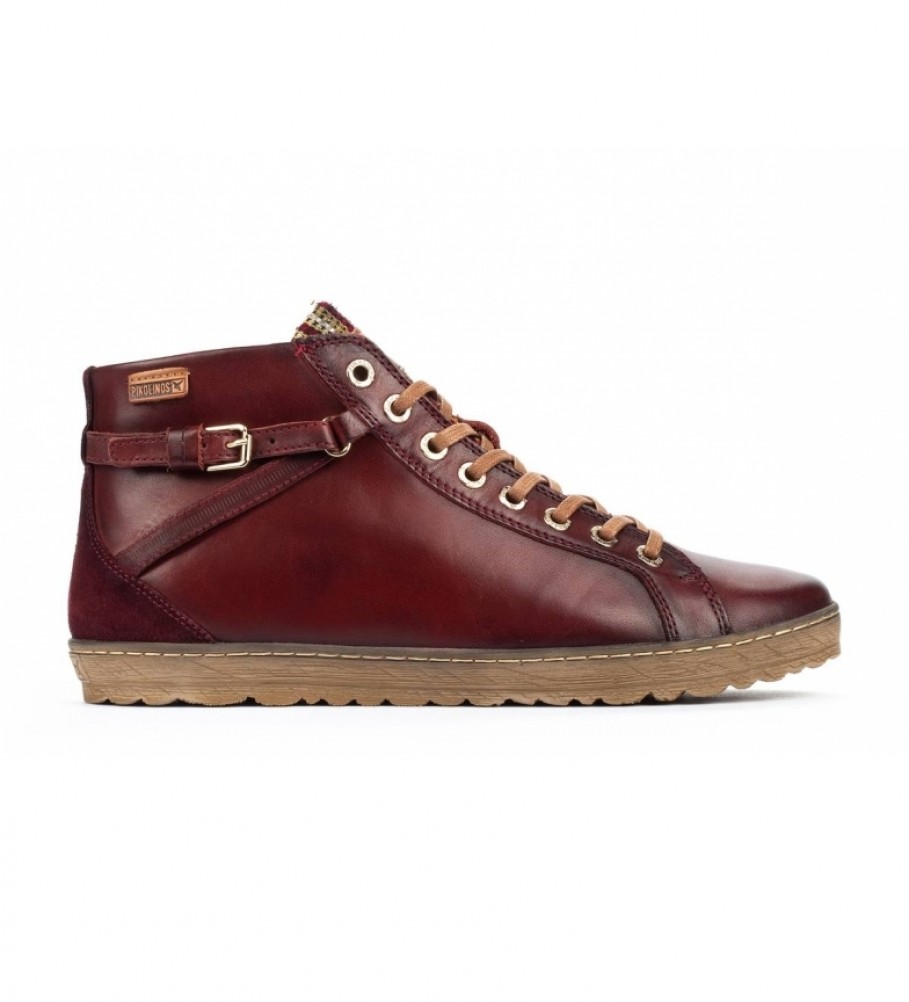 Botas de tornozelo Pikolinos Lagos 901 em couro cor bordô