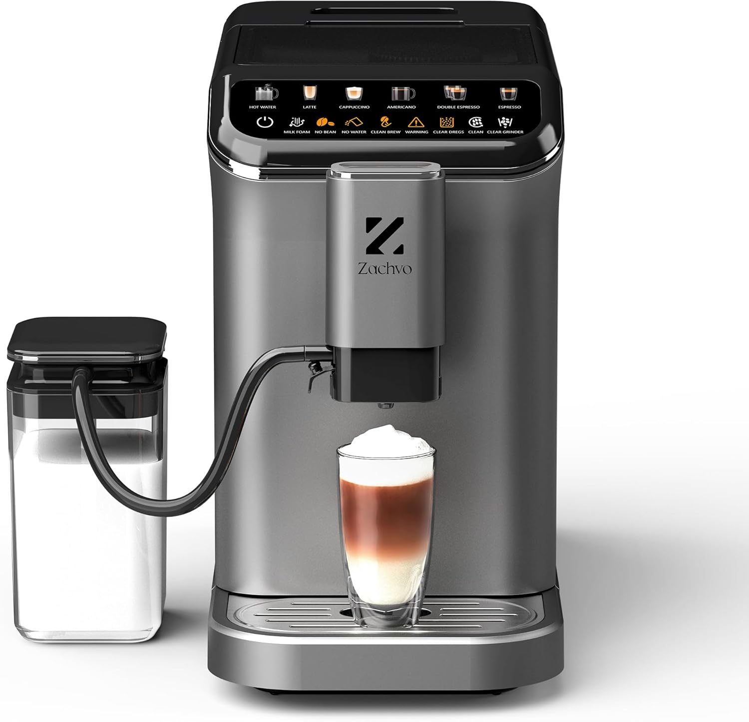 Kaffeevollautomat mit Milchbehälter, 20 Bar, 15-stufiges Mahlwerk, Touchscreen, PID-Temperaturkontrolle, Automatische Reinigung, 5 Getränke auf Knopfdruck – Latte, Cappuccino & mehr,Kompakt
