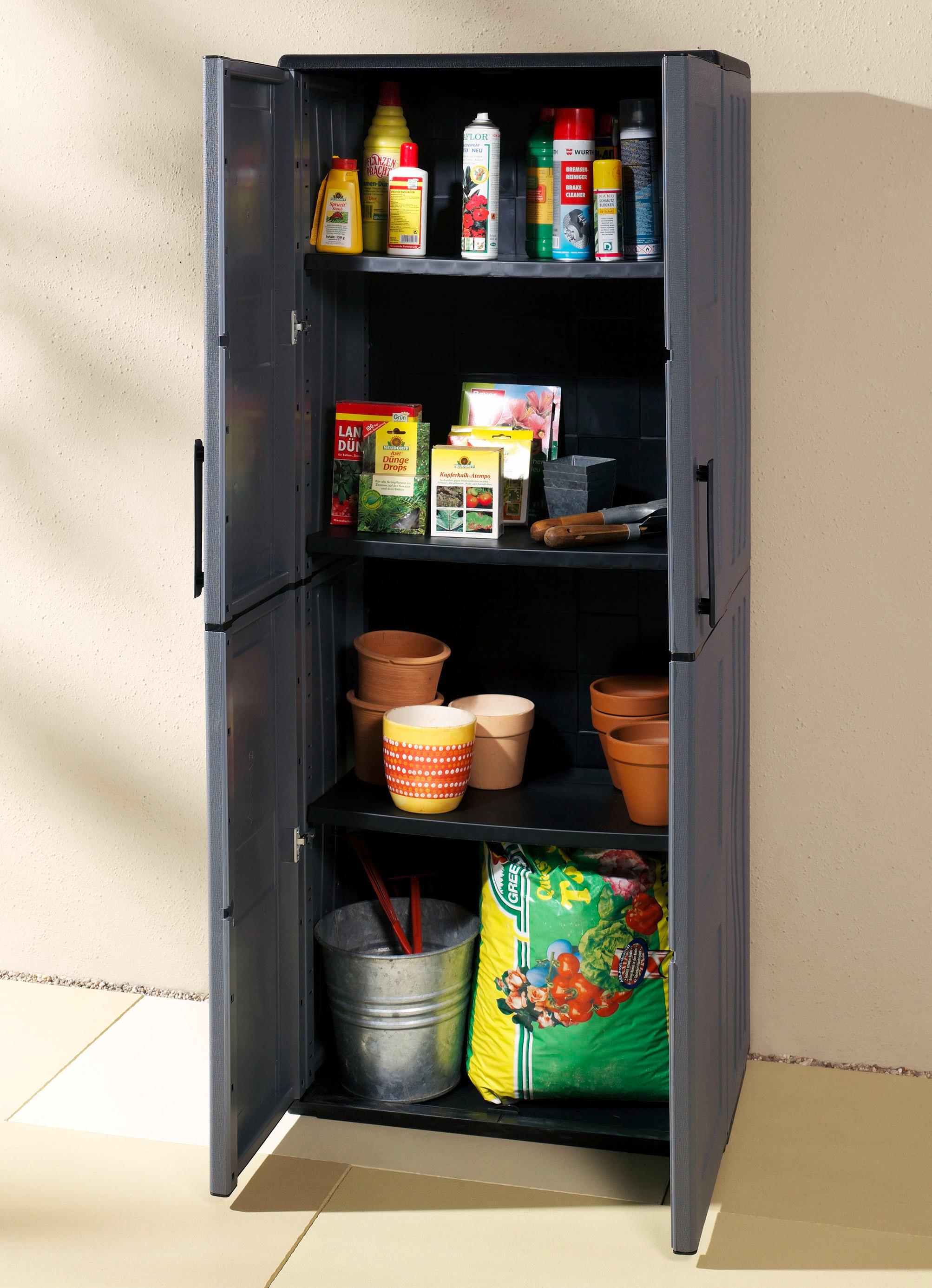 Gartenschrank mit soliden Stahlscharnieren