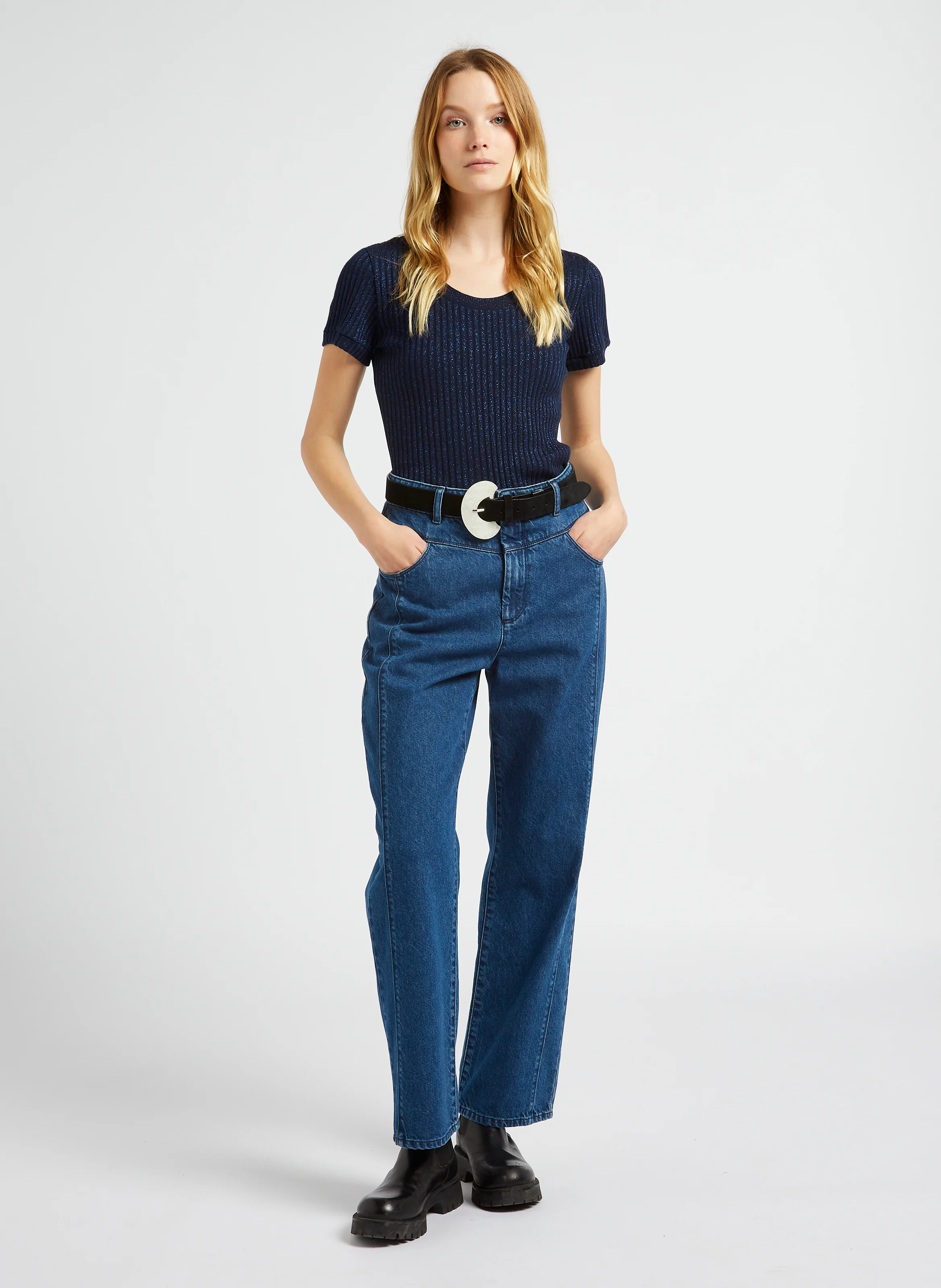 APIS - Ceinture fantaisie en cuir velours | Noir