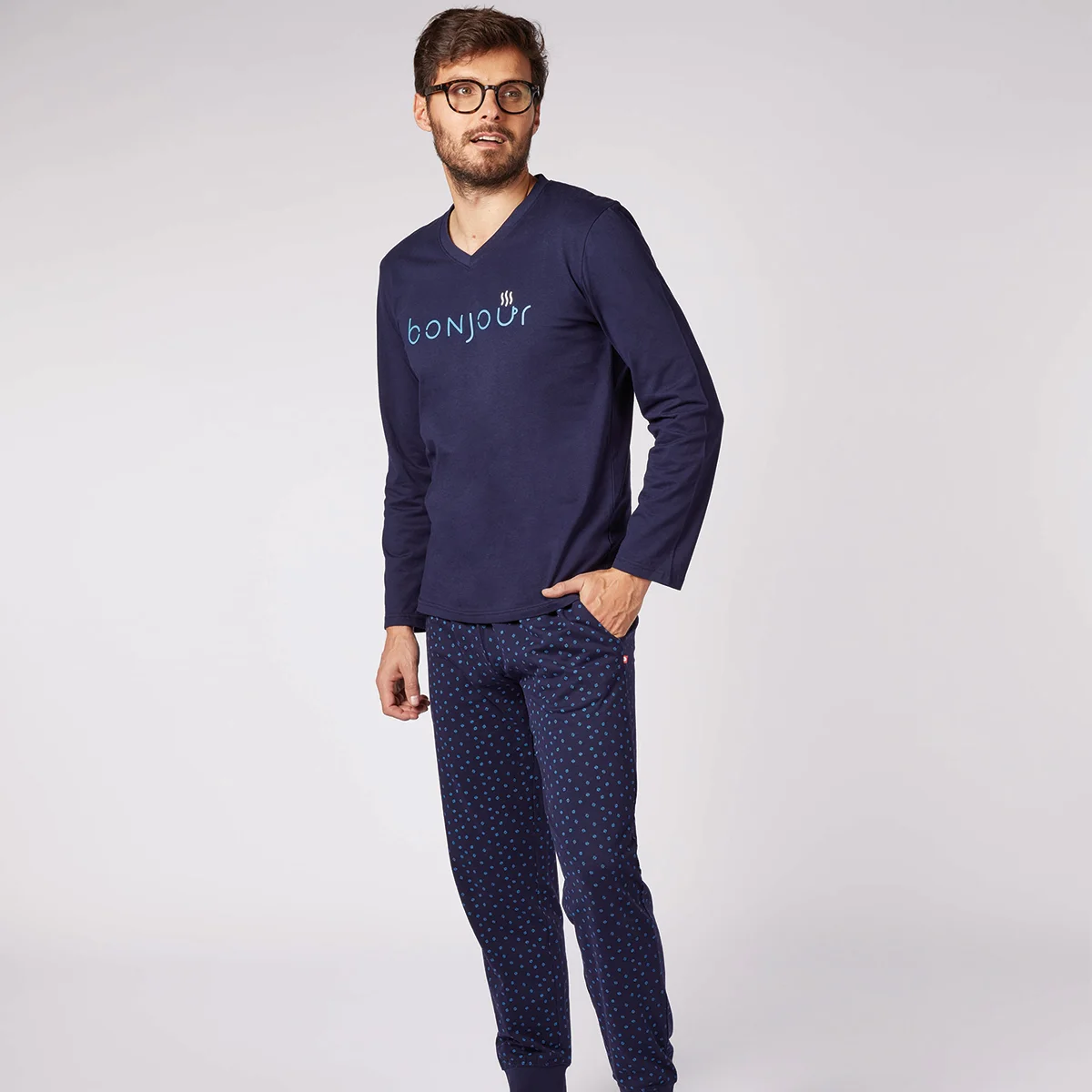 Pyjama homme BONJOUR marine/marine imprimé