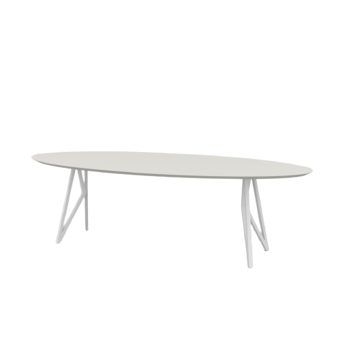 Studio HENK tafel Butterfly Ovaal - wit frame, HPL Fenix bianco kos 260 x 120 | HPL Fenix Bianco Kos | Verjongde Rand | Frame Wit